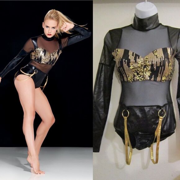 Kelle dance jazz acro costume leotard gold sequin JAGGED SPIRIT 5172 XL adult - Picture 1 of 9